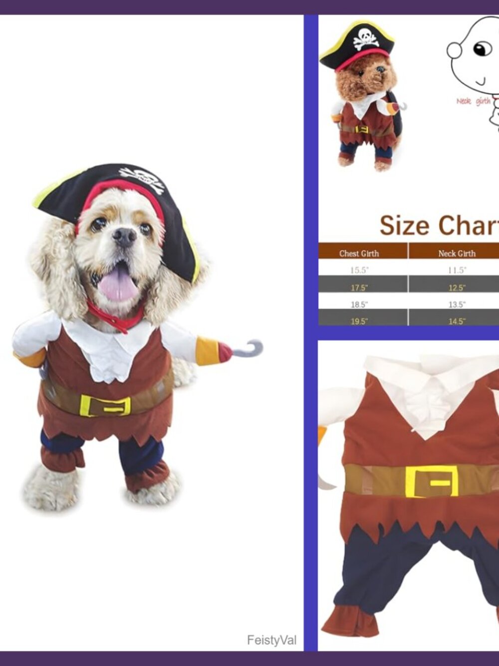 Dog Pirate Costume with Hat Medium Polyester